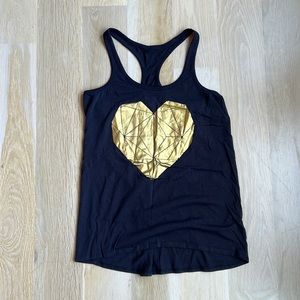 Navy tank top with gold heart mosaic design